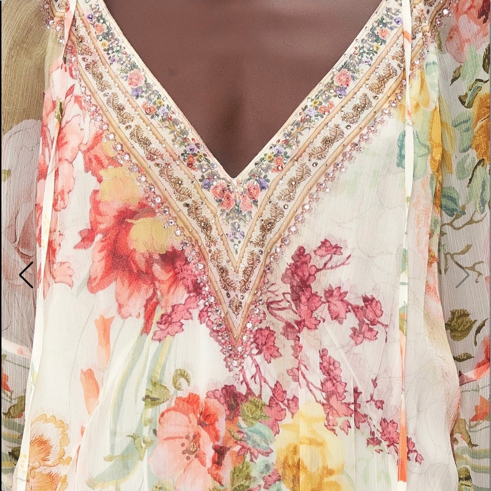 CAMILLA floral fully lined floral bell sleeved dress .